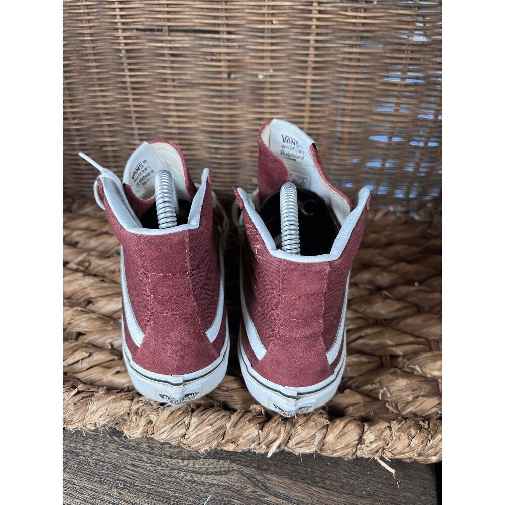 VANS Sk8-Hi Women's Burgundy White Suede Skateboarding Sneakers Shoes Size 8 - Picture 2 of 8